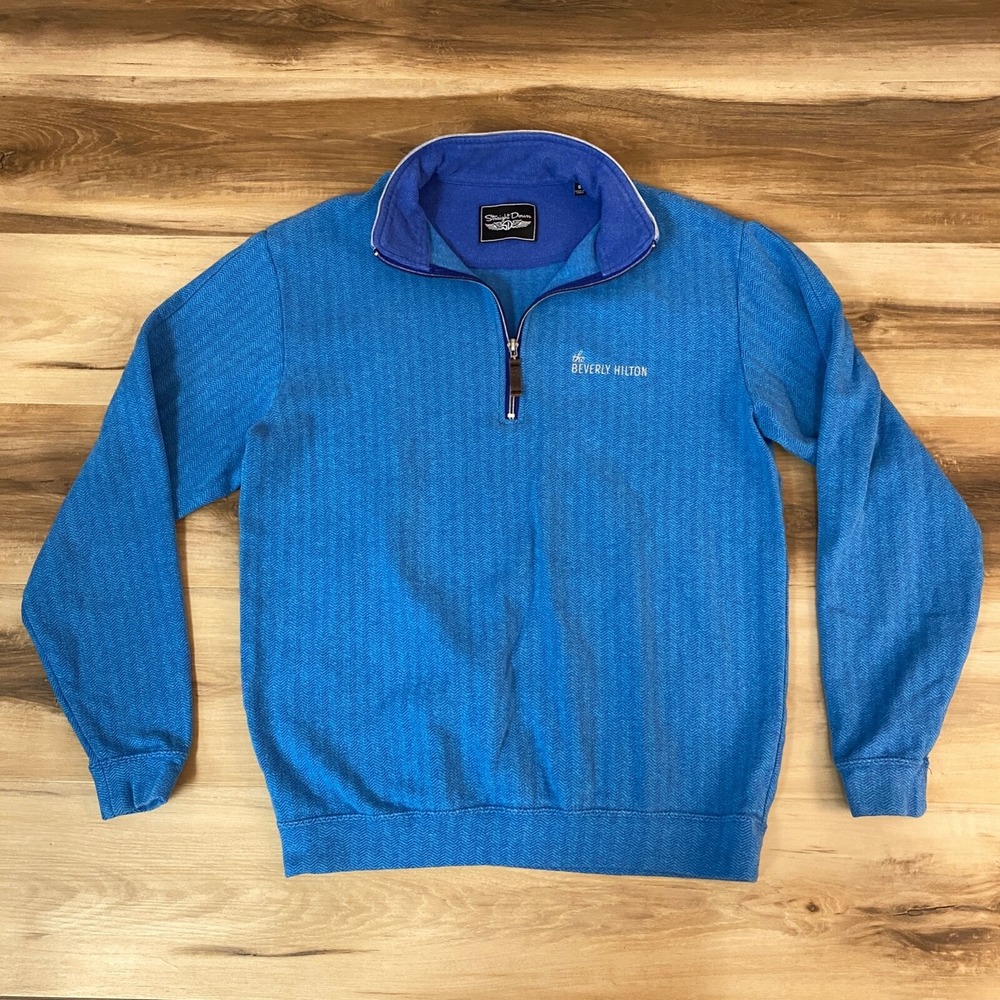 Straight Down Beverly Hilton Quarter Zip Pullover S Cotton Herringbone Blue